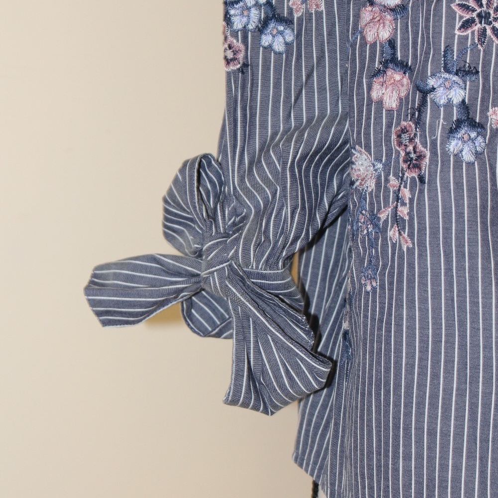 AEO flower embroidered stripe off the shoulder top...... - Picture 9 of 9